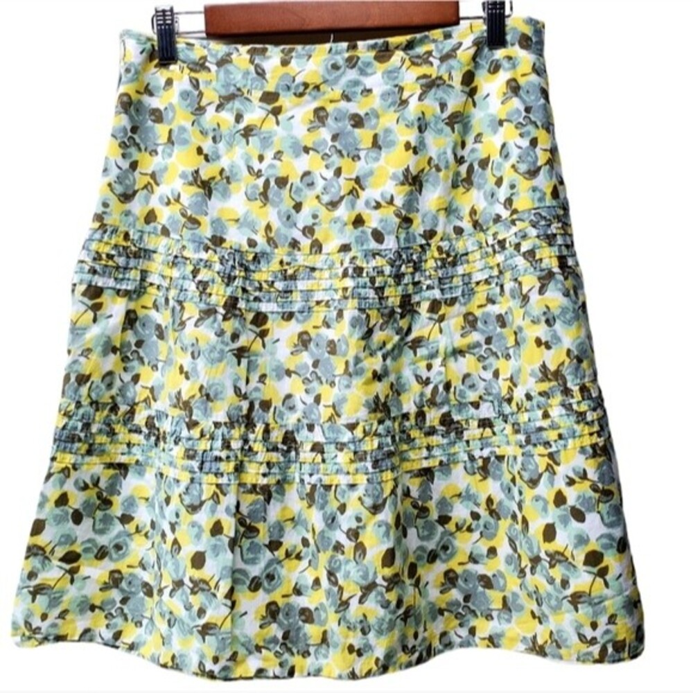 BODEN Floral A-Line Skirt Blue Yellow Tiered Cotton Size 8